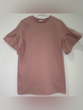 Beach Lunch Lounge Dusty Rose Cotton Dress Flutter Sleeve Casual Mini Dress boho